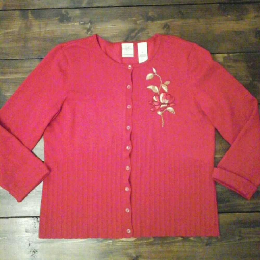 Emma James Red Knit Cardigan Top Size Medium